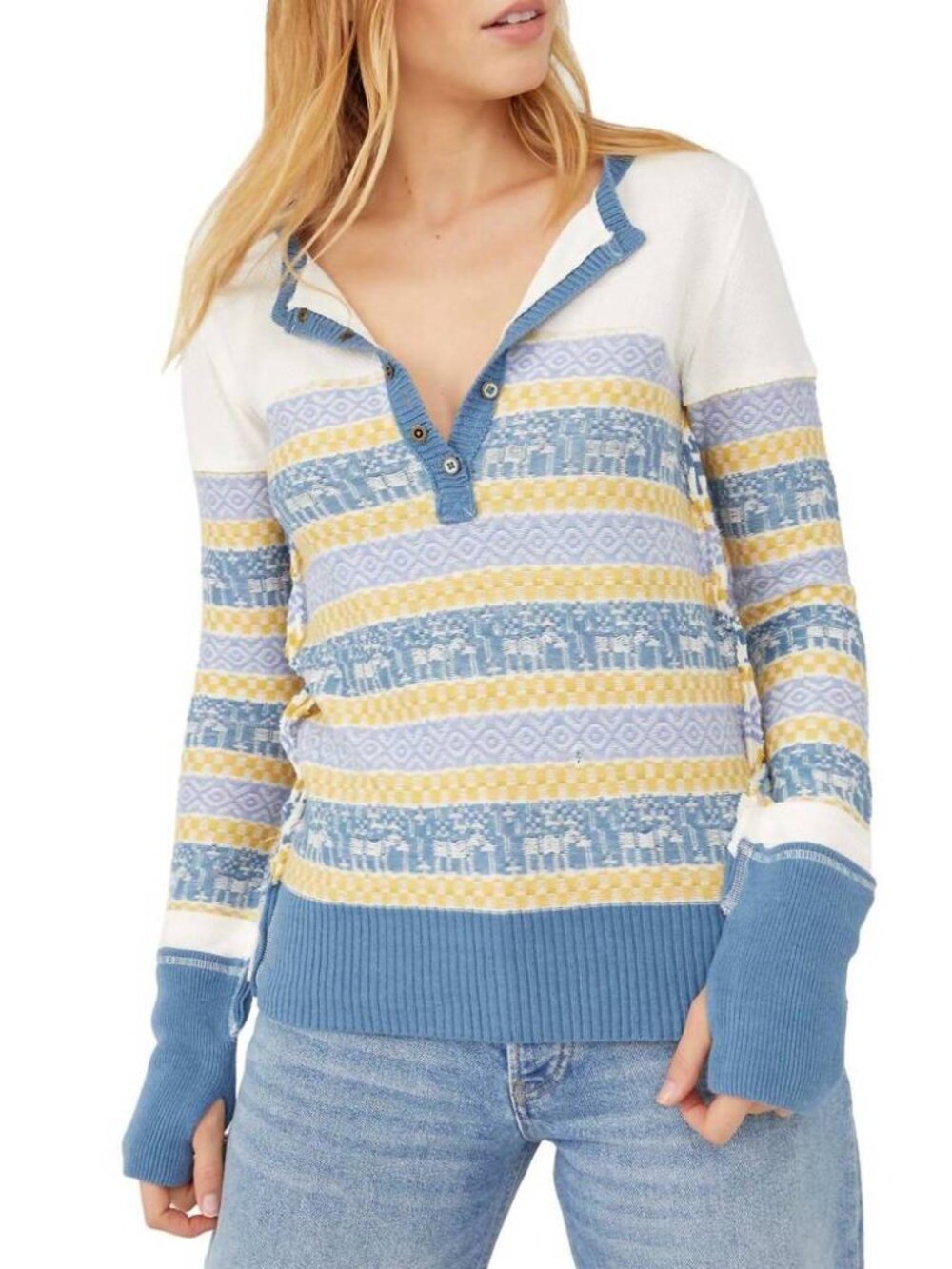 Free People We the Free NWOT To The Woods Henley Sweater Fair Isle Size S